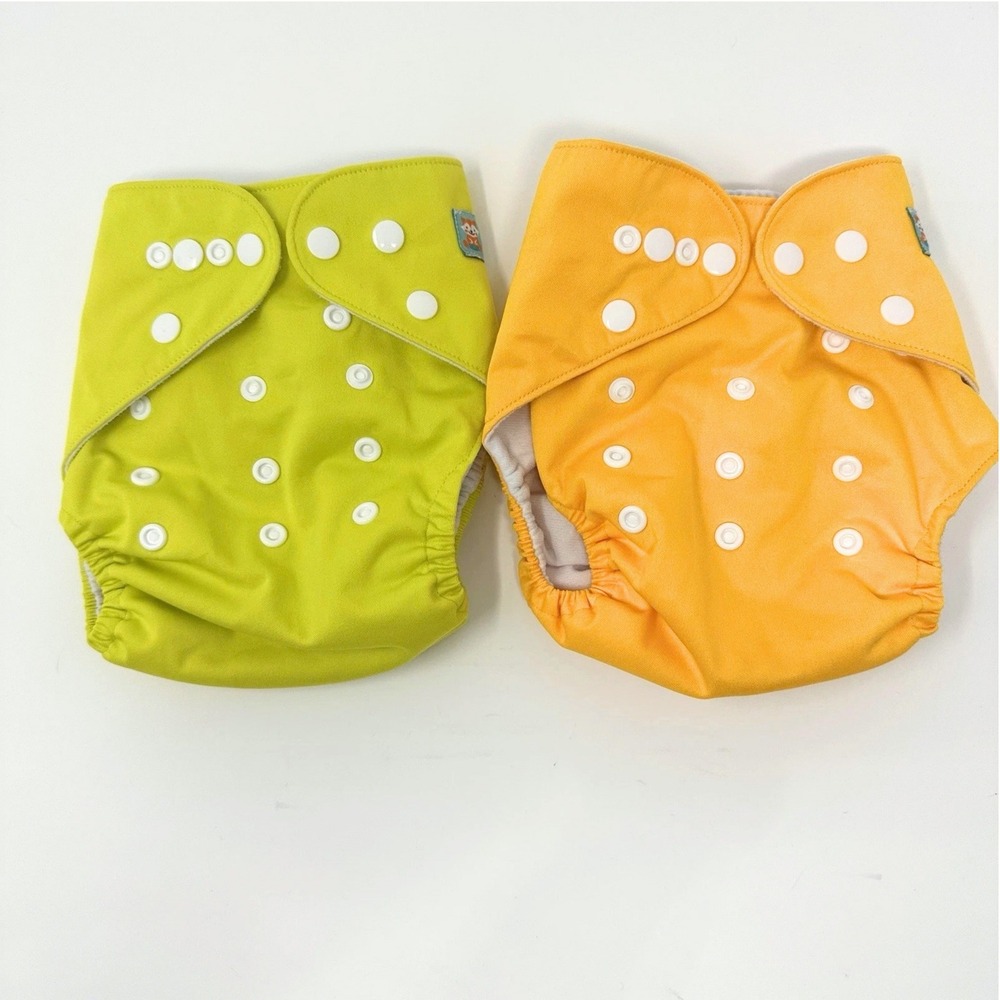 AlvaBaby Pocket Cloth Diapers Set of 2 Adjustable Snap Green Yellow Solid Colors
